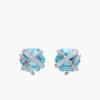 Cable Wrap Stud Earrings Sterling Silver with Blue Topaz and Diamonds, 11mm