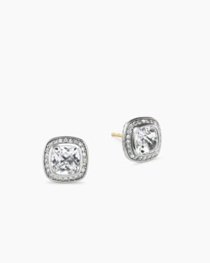 Albion Stud Earrings Sterling Silver with White Topaz and Diamonds, 7mm