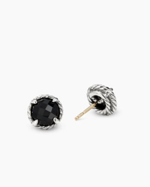 Petite Chatelaine Stud Earrings Sterling Silver with Black Onyx, 8mm