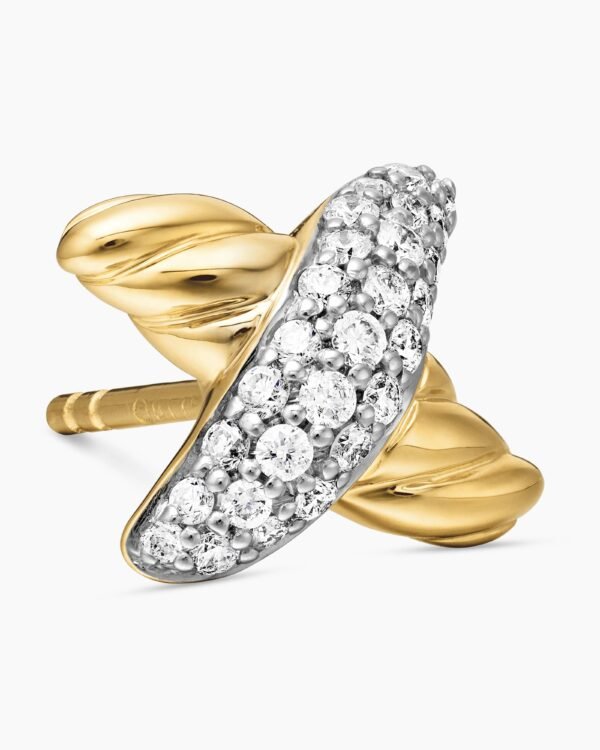 Petite X Stud Earrings 18K Yellow Gold with Diamonds, 8.4mm