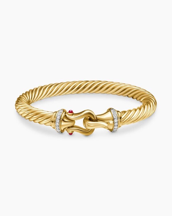 Buckle Cablespira&reg; Bracelet 18K Yellow Gold with Rubies and Diamonds, 7mm