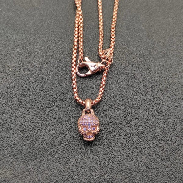 Skull Amulet Full Pav&eacute; Purple Sapphires and 18K Rose Gold, 14mm