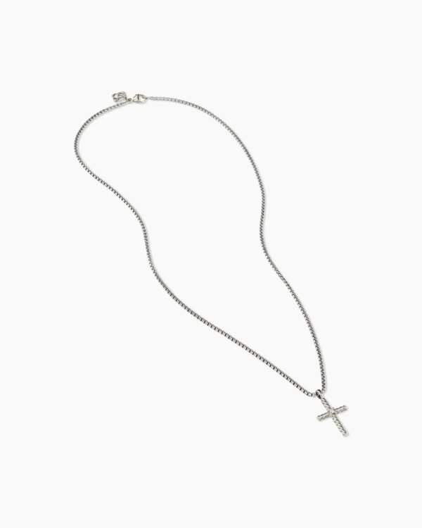 Classic Cable Cross Necklace Sterling Silver with Center Diamond, 24.3mm