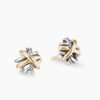 Crossover Stud Earrings Sterling Silver with 18K Yellow Gold, 11mm