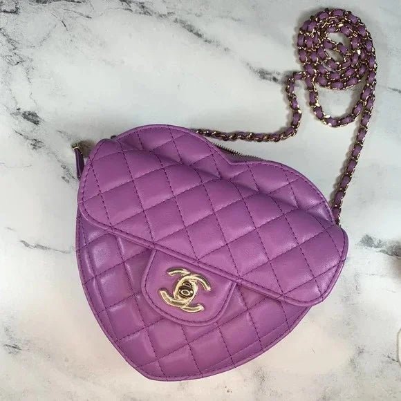 Chanel Heart Zipped Arm Coin Purse 22S Purple/Black Ap2786 - black