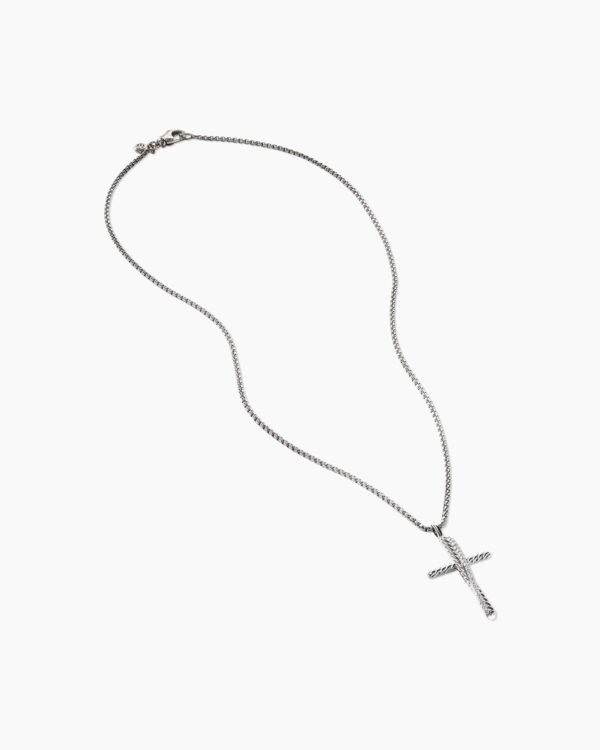 Crossover Cross Necklace Sterling Silver with Diamonds, 35.6mm