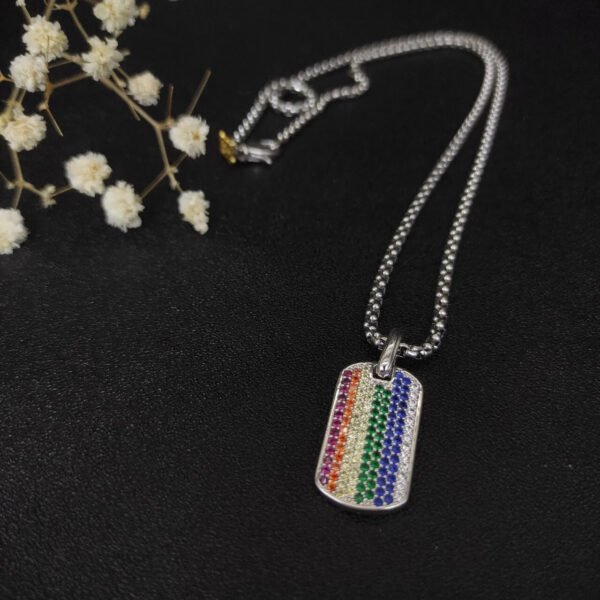 57B29168-51B6-BFB7-1992-0DE1DF473F54.jpg Chevron Tag Sterling Silver with Rainbow Pavé, 27mm