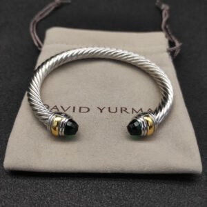 Classic Cable Bracelet Sterling Silver with 14K Yellow Gold and Prasiolite, 5mm