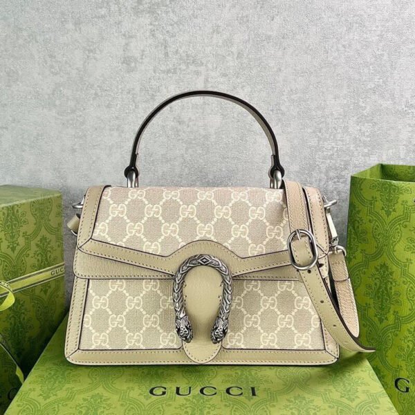 Gucci Dionysus Canvas Top Handle Beige And White Canvas 24x16cm