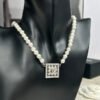Square Pearl Double C Diamond Pearl Strand Necklace