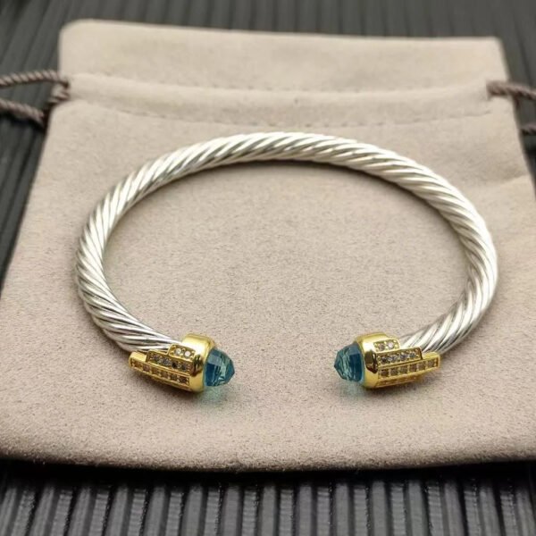 5mm Cable Bracelet with Aquamarine & Diamond Accents
