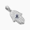 Hamsa Amulet 18K White Gold with Pav&eacute; Diamonds and Blue Sapphire, 24.6mm