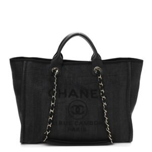 597AD316-2BB7-8E10-6F2A-96786DD25BDD.jpg Mixed Fibers Calfskin Striped Medium Deauville Tote Black