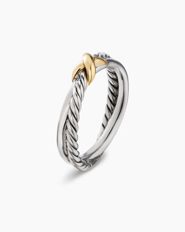 Petite X Ring Sterling Silver with 18K Yellow Gold, 4mm