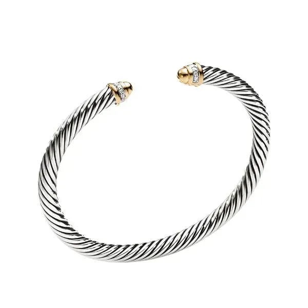 Classic Cable Bracelet Gold Domes and Diamonds 5 MM