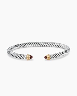 Classic Cable Bracelet Sterling Silver with 14K Yellow Gold and Garnets, 5mm