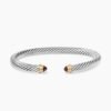 Classic Cable Bracelet Sterling Silver with 14K Yellow Gold and Garnets, 5mm