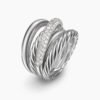 Crossover Five Row Ring Sterling Silver with Diamonds, 17.5mm - 6