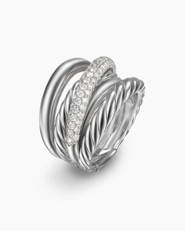 Crossover Five Row Ring Sterling Silver with Diamonds, 17.5mm - 6