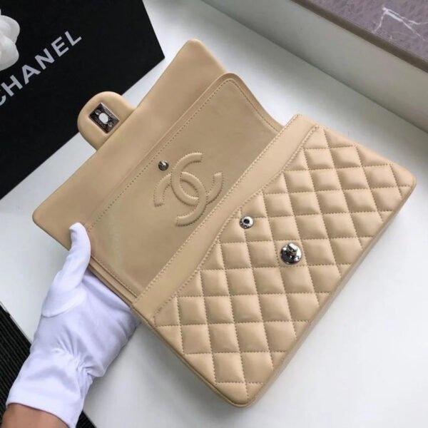 5AF74C12-A210-663F-9CE1-ACE64E60B8F7.jpg Chanel Classic Handbag Silver Hardware BeigeFor Women, Women’s Bags, Shoulder And Crossbody Bags 10.2in/26cm A01112