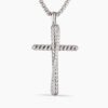 Crossover Cross Necklace Sterling Silver with Diamonds, 35.6mm