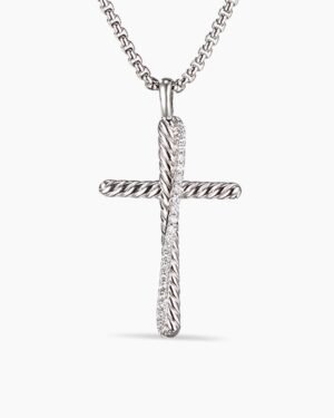 5B18372A-A3F3-DEE2-F9CD-EF73CEDDB9B3.jpg Crossover Cross Necklace Sterling Silver with Diamonds, 35.6mm