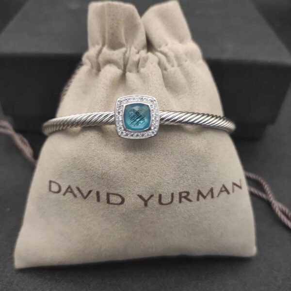 David Yurman  Sterling Silver Diamond And Blue Topaz 4mm Noblesse Cable Bracelet