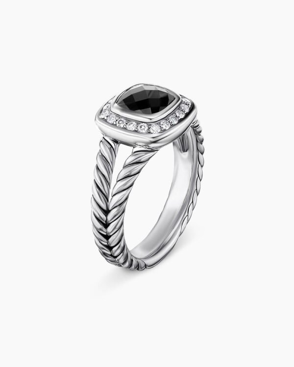 Petite Albion Ring Sterling Silver with Black Onyx and Diamonds, 7mm