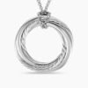 Pave Crossover Pendant Necklace 18K White Gold with Diamonds, 30mm