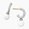Pearl and Pav&eacute; Solari Drop Earrings Sterling Silver with Pearls and Diamonds, 18.4mm