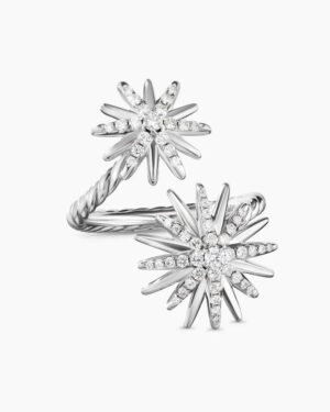 Starburst Bypass Ring Sterling Silver with Diamonds, 27.5mm