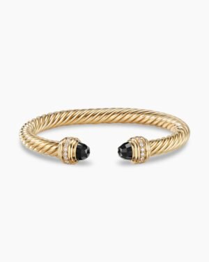 Classic Cablespira&reg; Bracelet 18K Yellow Gold with Black Onyx and Diamonds, 7mm