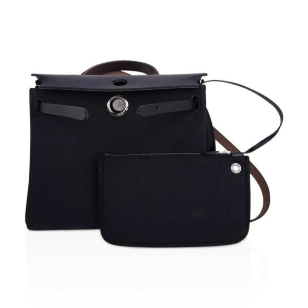 Herbag Zip 31 Bag Retourne Black Toile & Blue Indigo Vache Hunter Leather with Palladium Hardware