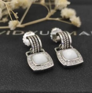 Albion&reg; Drop Earrings Sterling Silver with White Onyx and Diamonds