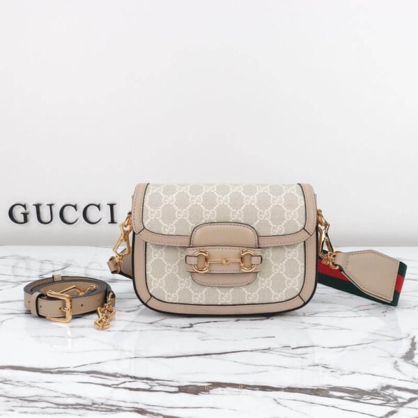 Gucci Horsebit 1955 Canvas Mini Shoulder Bag White Beige