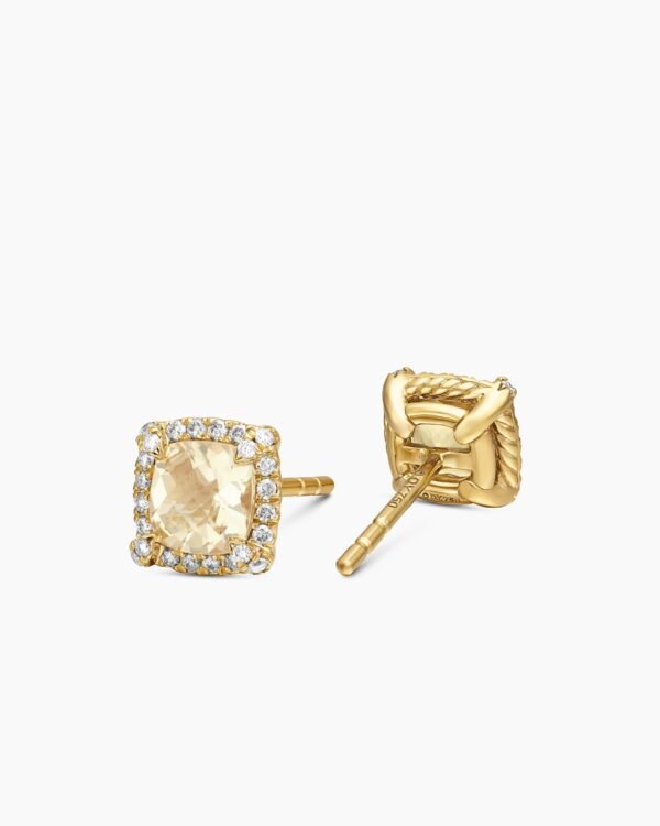 Petite Chatelaine&reg; Pav&eacute; Bezel Stud Earrings 18K Yellow Gold with Champagne Citrine and Diamonds, 5mm
