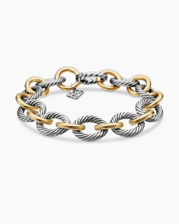 60B0ECC0-55F8-56C1-D644-E6105E379D43.jpg Oval Link Chain Bracelet Sterling Silver with 18K Yellow Gold - 19CM