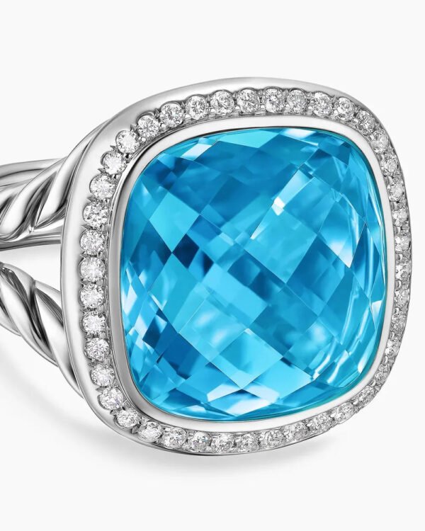 Albion&reg; Ring Sterling Silver with Blue Topaz and Diamonds, 14mm - 6