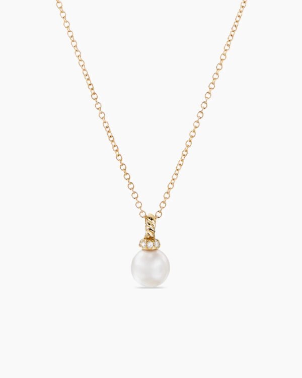 Petite Solari Pendant Necklace 18K Yellow Gold with Pearl and Diamonds, 11.5mm