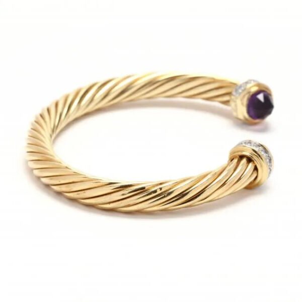 61F991E2-44AD-0028-CD2B-FC6C4B37CDDA.jpg Classic Cablespira® Bracelet 18K Yellow Gold with Amethyst and Half Diamonds, 7mm