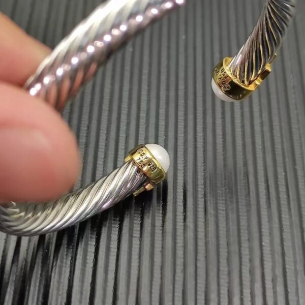 7mm Cable Bracelet with Pearls & Diamond Accents ??Gold Cap