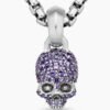 Skull Amulet Full Pav&eacute; Purple Sapphires and 18K White Gold, 14mm