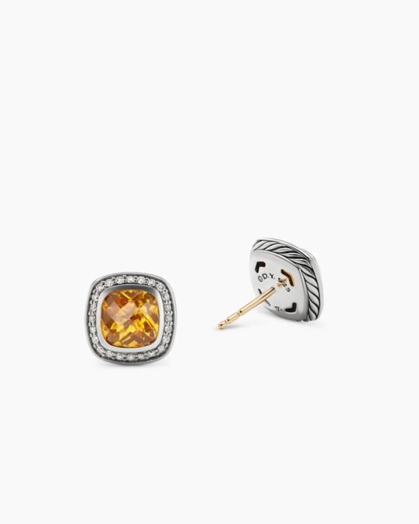 Albion Stud Earrings Sterling Silver with Citrine and Diamonds, 7mm