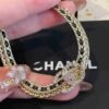 Black leather chain double C stirrup bracelet