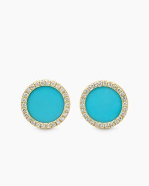 Petite DY Elements&reg; Stud Earrings 18K Yellow Gold with Turquoise and Diamonds, 11mm