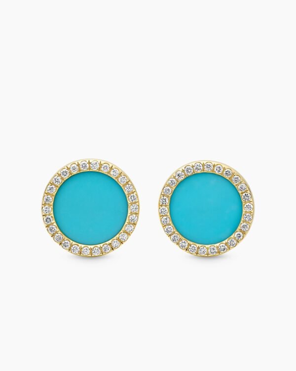 Petite DY Elements&reg; Stud Earrings 18K Yellow Gold with Turquoise and Diamonds, 11mm