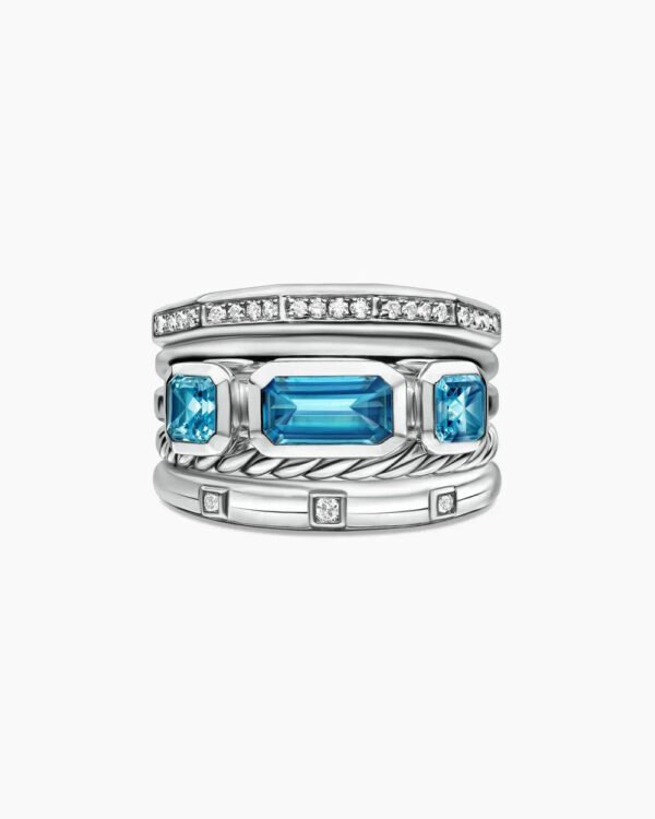 Stax Five Row Ring Sterling Silver with Hampton Blue Topaz and Diamonds - 6