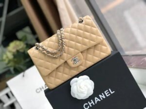 644F0C3B-8692-6BD2-2274-CB83827D1B93.jpg Chanel Classic Handbag Silver Hardware BeigeFor Women, Women’s Bags, Shoulder And Crossbody Bags 10.2in/26cm A01112
