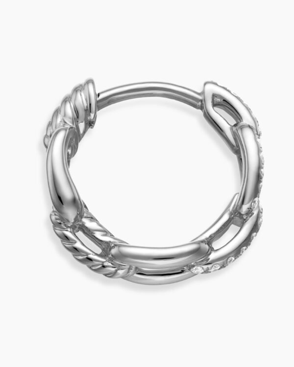 Stax Chain Link Huggie Hoop Earrings 18K White Gold with Diamonds, 24mm