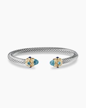 6580FB7D-A75F-4D35-1236-222F7608C2D1.jpg Renaissance® Classic Cable Bracelet Sterling Silver with 14K Yellow Gold, Blue Topaz and Lapis, 5mm